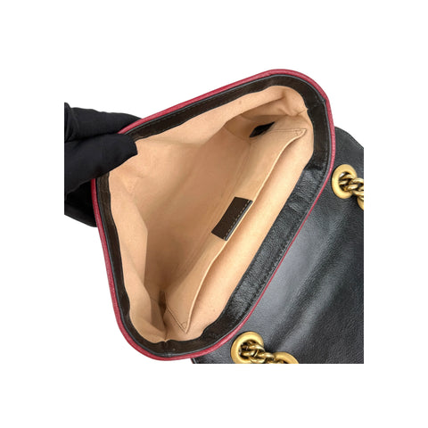 Gucci Black/Red/Beige Quilted Leather Marmont Torchon Mini Flap Bag