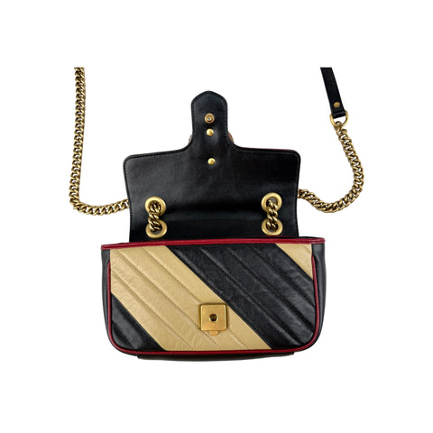 Gucci Black/Red/Beige Quilted Leather Marmont Torchon Mini Flap Bag