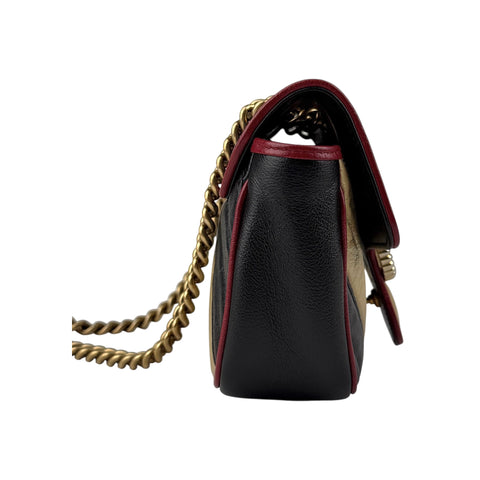 Gucci Black/Red/Beige Quilted Leather Marmont Torchon Mini Flap Bag