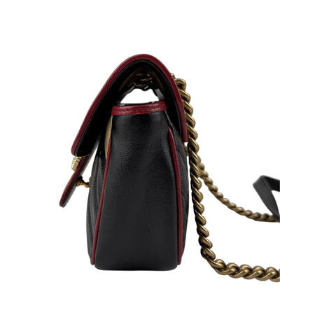 Gucci Black/Red/Beige Quilted Leather Marmont Torchon Mini Flap Bag