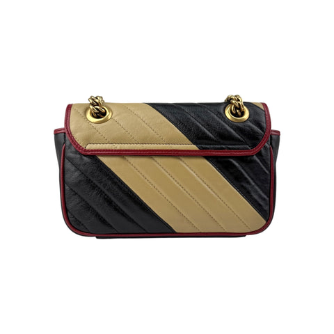 Gucci Black/Red/Beige Quilted Leather Marmont Torchon Mini Flap Bag