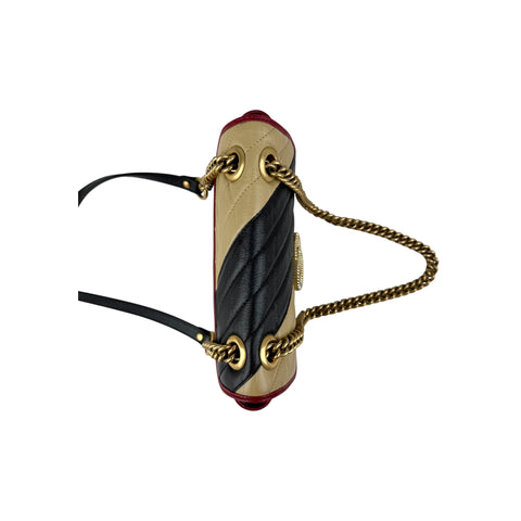 Gucci Black/Red/Beige Quilted Leather Marmont Torchon Mini Flap Bag