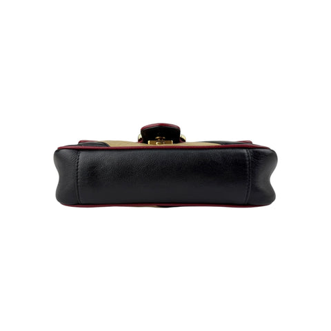 Gucci Black/Red/Beige Quilted Leather Marmont Torchon Mini Flap Bag