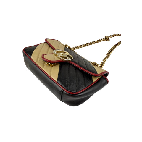 Gucci Black/Red/Beige Quilted Leather Marmont Torchon Mini Flap Bag