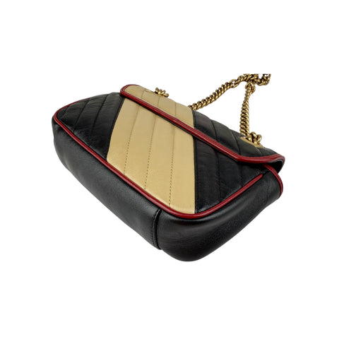 Gucci Black/Red/Beige Quilted Leather Marmont Torchon Mini Flap Bag