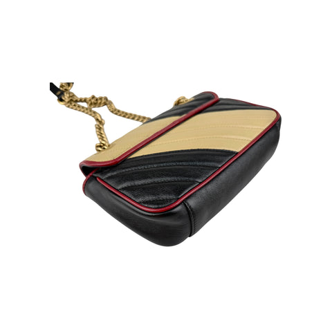 Gucci Black/Red/Beige Quilted Leather Marmont Torchon Mini Flap Bag
