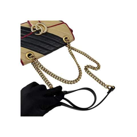 Gucci Black/Red/Beige Quilted Leather Marmont Torchon Mini Flap Bag