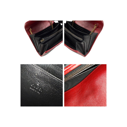 Gucci Black/Red Diagonal Quilt Leather GG Marmont Torchon Wallet on Chain
