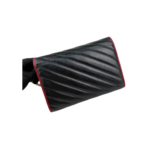 Gucci Black/Red Diagonal Quilt Leather GG Marmont Torchon Wallet on Chain