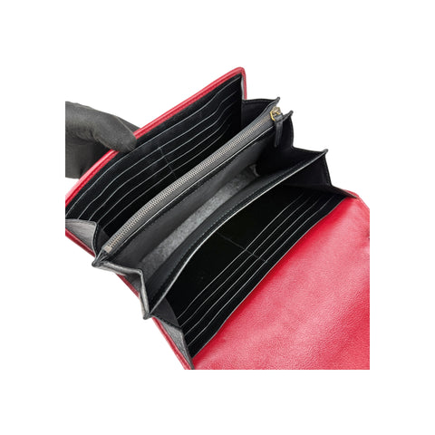 Gucci Black/Red Diagonal Quilt Leather GG Marmont Torchon Wallet on Chain