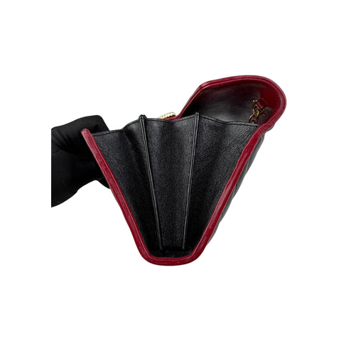 Gucci Black/Red Diagonal Quilt Leather GG Marmont Torchon Wallet on Chain