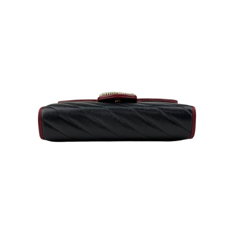 Gucci Black/Red Diagonal Quilt Leather GG Marmont Torchon Wallet on Chain