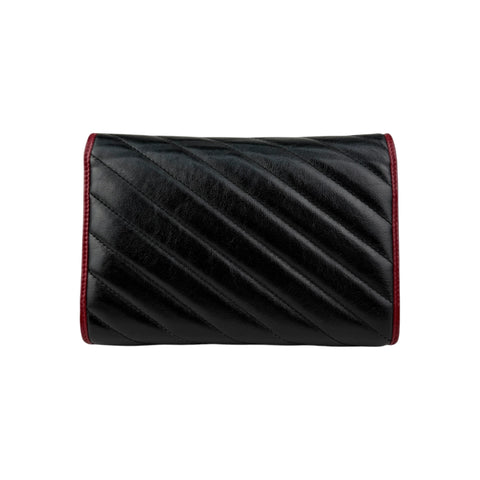 Gucci Black/Red Diagonal Quilt Leather GG Marmont Torchon Wallet on Chain