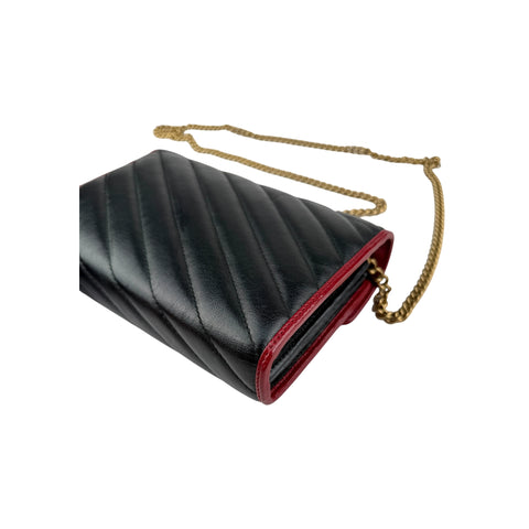 Gucci Black/Red Diagonal Quilt Leather GG Marmont Torchon Wallet on Chain