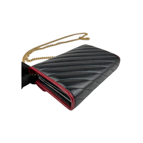 Gucci Black/Red Diagonal Quilt Leather GG Marmont Torchon Wallet on Chain