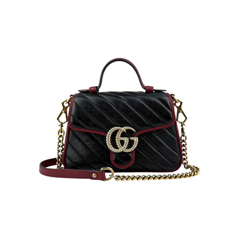 Gucci Black/Red Quilted Leather Marmont Mini Torchon Top Handle Crossbody Bag