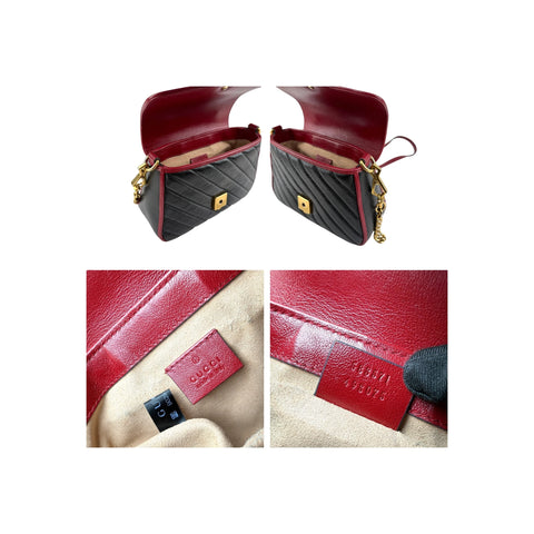 Gucci Black/Red Quilted Leather Marmont Mini Torchon Top Handle Crossbody Bag