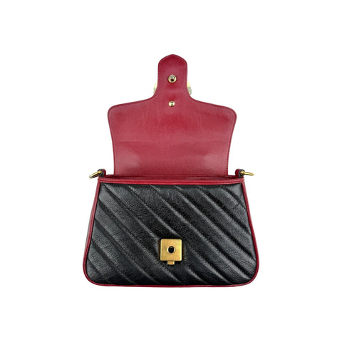 Gucci Black/Red Quilted Leather Marmont Mini Torchon Top Handle Crossbody Bag