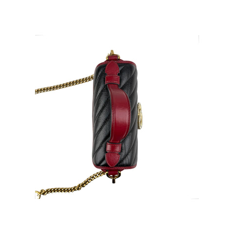 Gucci Black/Red Quilted Leather Marmont Mini Torchon Top Handle Crossbody Bag