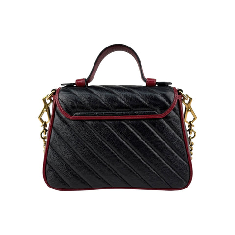 Gucci Black/Red Quilted Leather Marmont Mini Torchon Top Handle Crossbody Bag