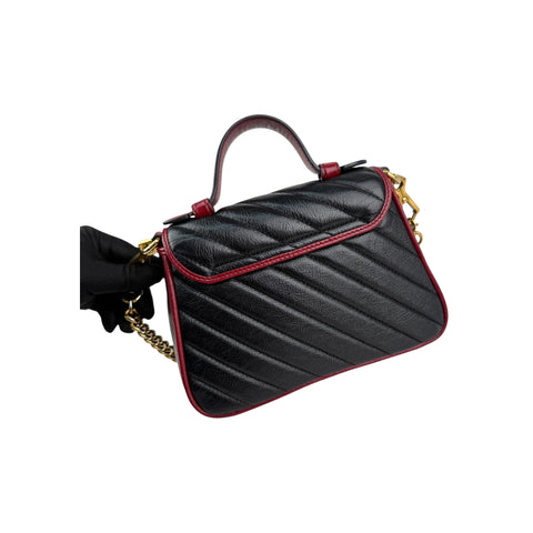 Gucci Black/Red Quilted Leather Marmont Mini Torchon Top Handle Crossbody Bag
