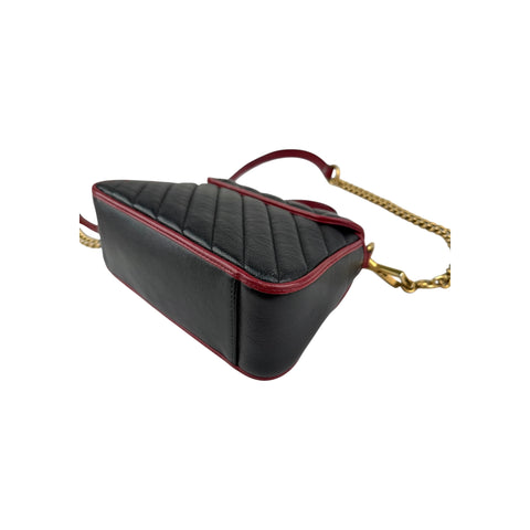 Gucci Black/Red Quilted Leather Marmont Mini Torchon Top Handle Crossbody Bag