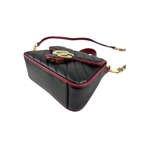 Gucci Black/Red Quilted Leather Marmont Mini Torchon Top Handle Crossbody Bag
