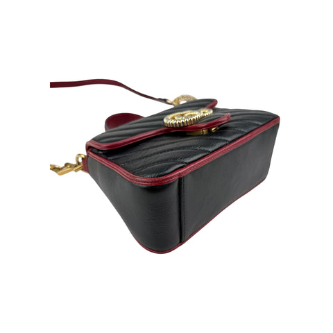 Gucci Black/Red Quilted Leather Marmont Mini Torchon Top Handle Crossbody Bag