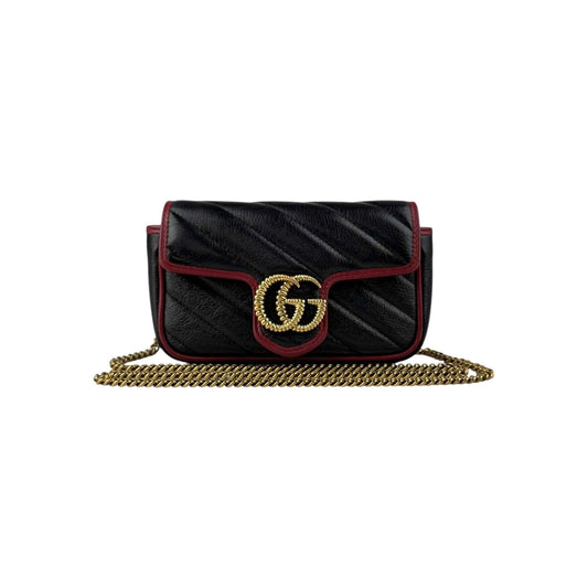 Gucci Black/Red Quilted Leather Marmont Torchon Mini Chain Wallet Crossbody bag