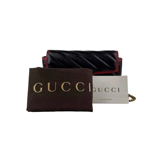 Gucci Black/Red Quilted Leather Marmont Torchon Mini Chain Wallet Crossbody bag