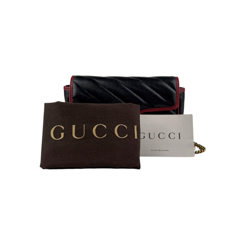Gucci Black/Red Quilted Leather Marmont Torchon Mini Chain Wallet Crossbody bag