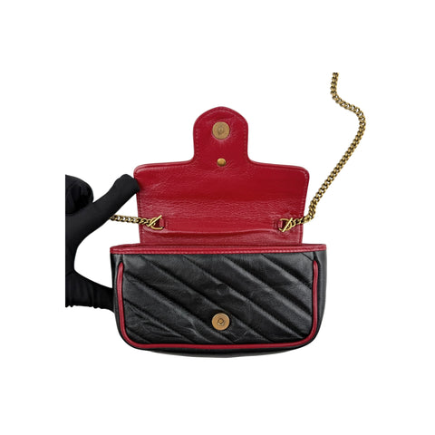 Gucci Black/Red Quilted Leather Marmont Torchon Mini Chain Wallet Crossbody bag