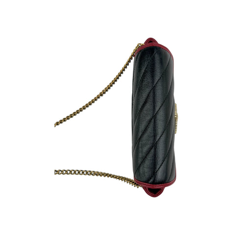 Gucci Black/Red Quilted Leather Marmont Torchon Mini Chain Wallet Crossbody bag