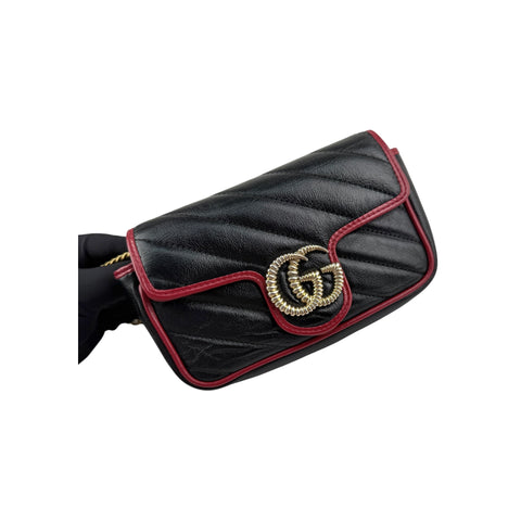 Gucci Black/Red Quilted Leather Marmont Torchon Mini Chain Wallet Crossbody bag