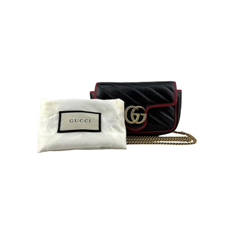 Gucci Black/Red Quilted Leather Marmont Torchon Mini Chain Wallet Crossbody bag