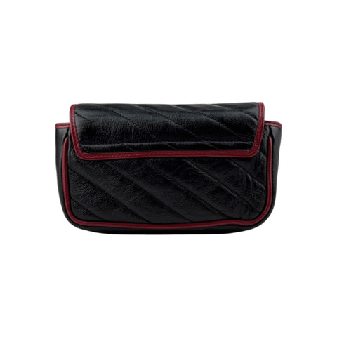 Gucci Black/Red Quilted Leather Marmont Torchon Mini Chain Wallet Crossbody bag
