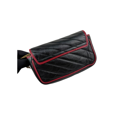Gucci Black/Red Quilted Leather Marmont Torchon Mini Chain Wallet Crossbody bag