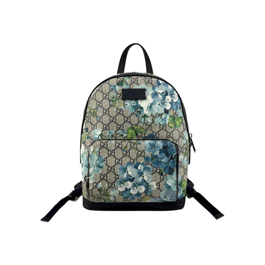 Gucci Blooms GG Supreme Monogram Canvas Day Blue Coated Canvas Leather Backpack Bag