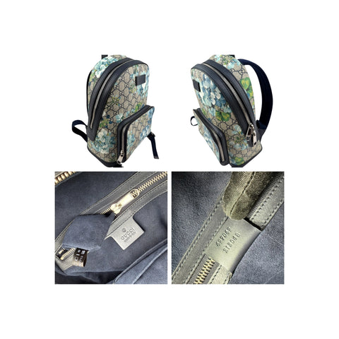 Gucci Blooms GG Supreme Monogram Canvas Day Blue Coated Canvas Leather Backpack Bag