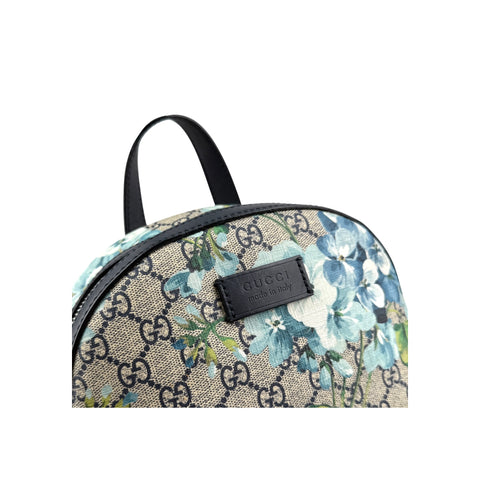 Gucci Blooms GG Supreme Monogram Canvas Day Blue Coated Canvas Leather Backpack Bag