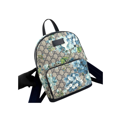 Gucci Blooms GG Supreme Monogram Canvas Day Blue Coated Canvas Leather Backpack Bag