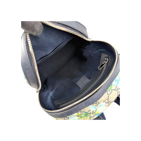 Gucci Blooms GG Supreme Monogram Canvas Day Blue Coated Canvas Leather Backpack Bag