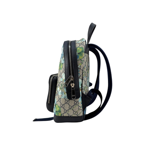Gucci Blooms GG Supreme Monogram Canvas Day Blue Coated Canvas Leather Backpack Bag