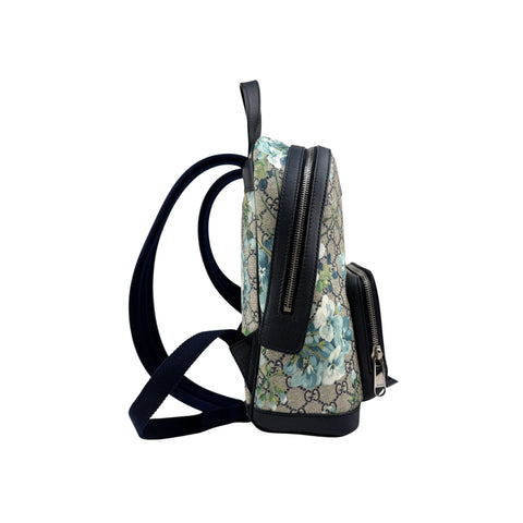 Gucci Blooms GG Supreme Monogram Canvas Day Blue Coated Canvas Leather Backpack Bag