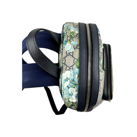 Gucci Blooms GG Supreme Monogram Canvas Day Blue Coated Canvas Leather Backpack Bag