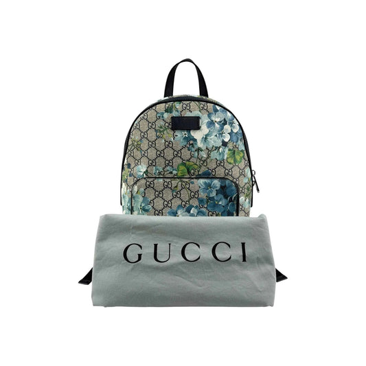 Gucci Blooms GG Supreme Monogram Canvas Day Blue Coated Canvas Leather Backpack Bag
