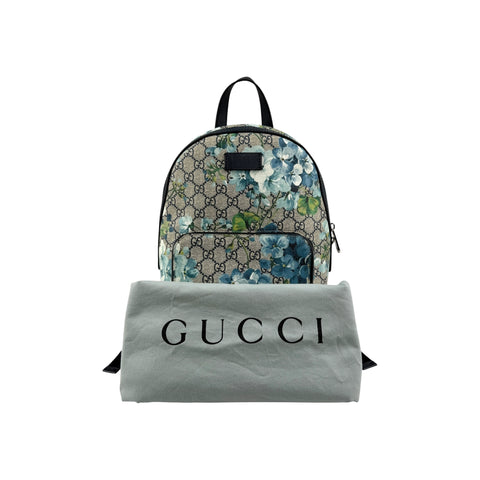 Gucci Blooms GG Supreme Monogram Canvas Day Blue Coated Canvas Leather Backpack Bag