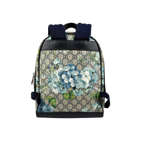 Gucci Blooms GG Supreme Monogram Canvas Day Blue Coated Canvas Leather Backpack Bag