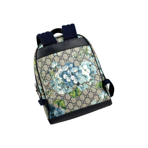 Gucci Blooms GG Supreme Monogram Canvas Day Blue Coated Canvas Leather Backpack Bag
