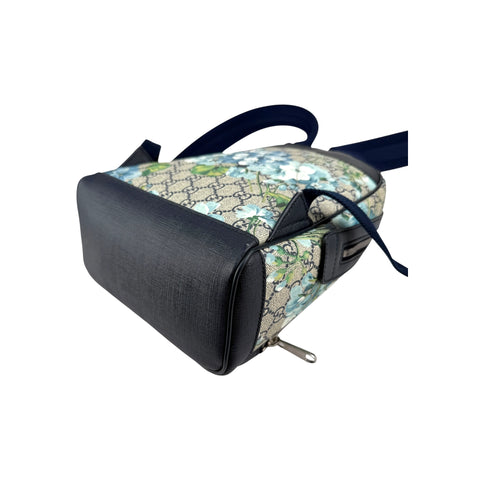 Gucci Blooms GG Supreme Monogram Canvas Day Blue Coated Canvas Leather Backpack Bag